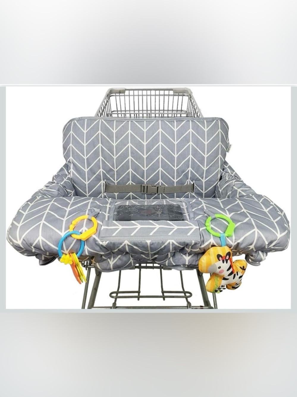 Gray Chevron Shopping Cart Cover with Toy Loops